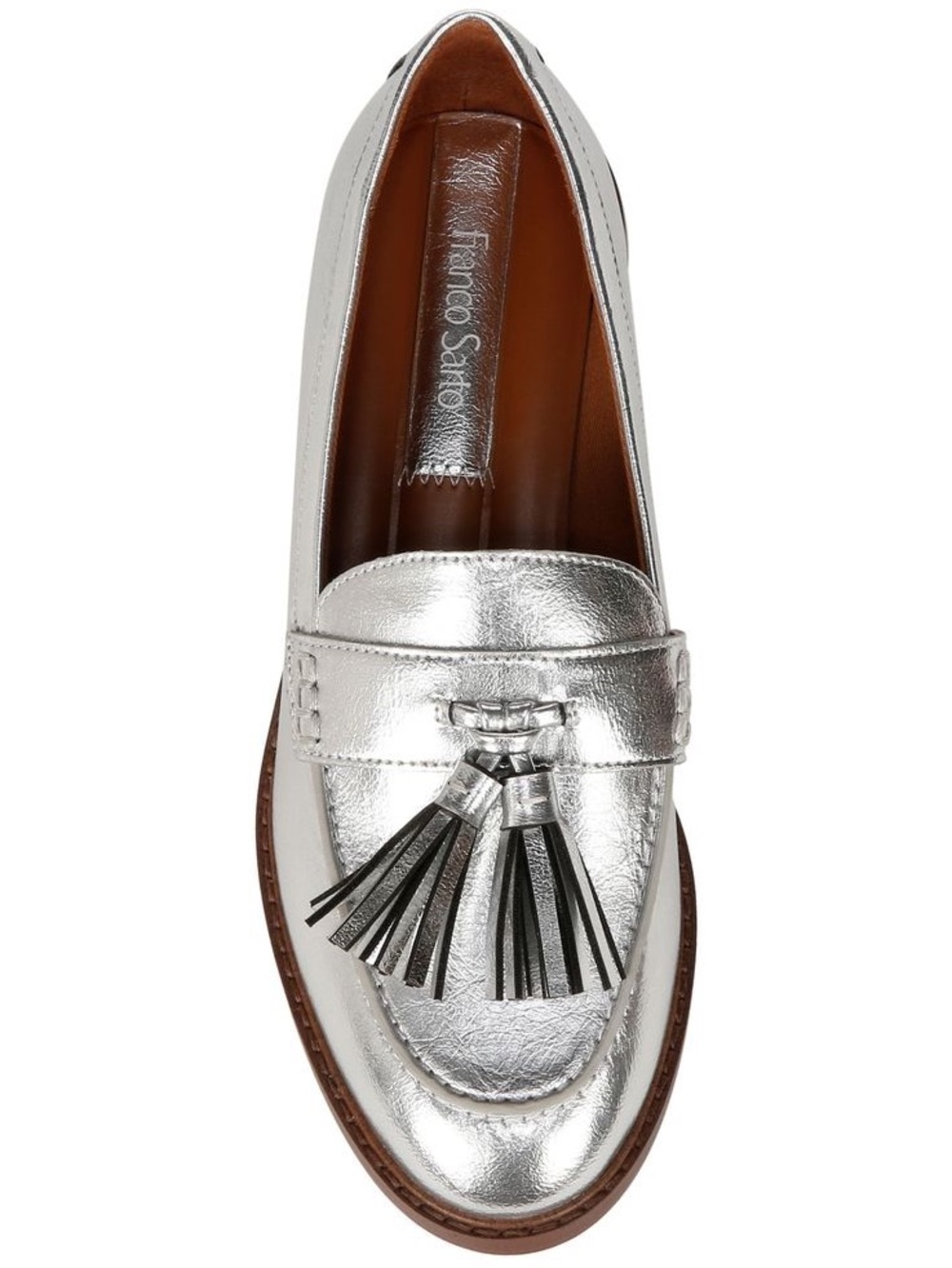 Franco Sarto Metallic Silver Tassel Loafers “Carolyn Low” like new!